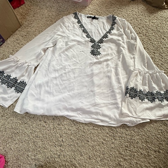 White House Black Market Tops - White House Black Market Ivory Blouse with Dark Embroidery